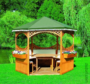 Pavillon "Palma" mit grünem Foliendach+Möbeln