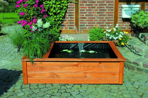 Hochteich m. seitlicher Pflanzzone 150x120cm Solar mit Teichpumpe und Folie