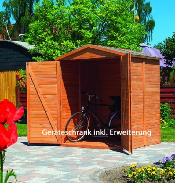 Geräteschrank "Rhön" erweitert - imprägniert, honigbraun - Fahrradbox