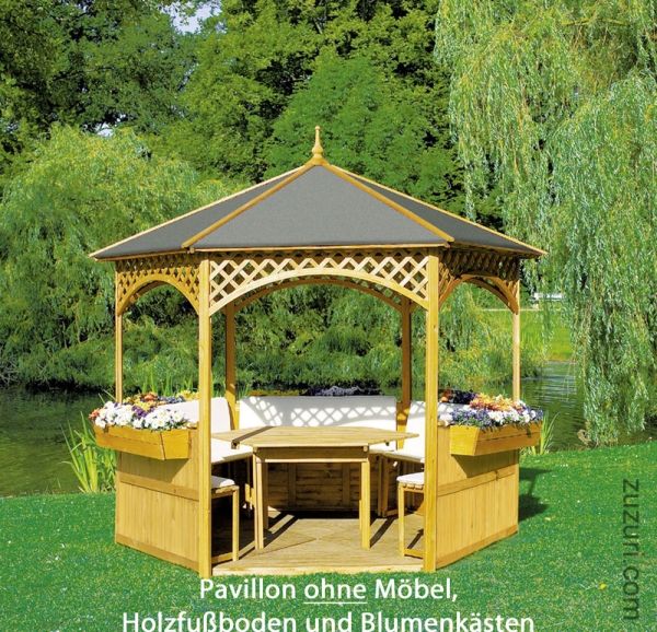 Pavillon Palma mit Holzdach und Dachpappe imprägniert honigbraun